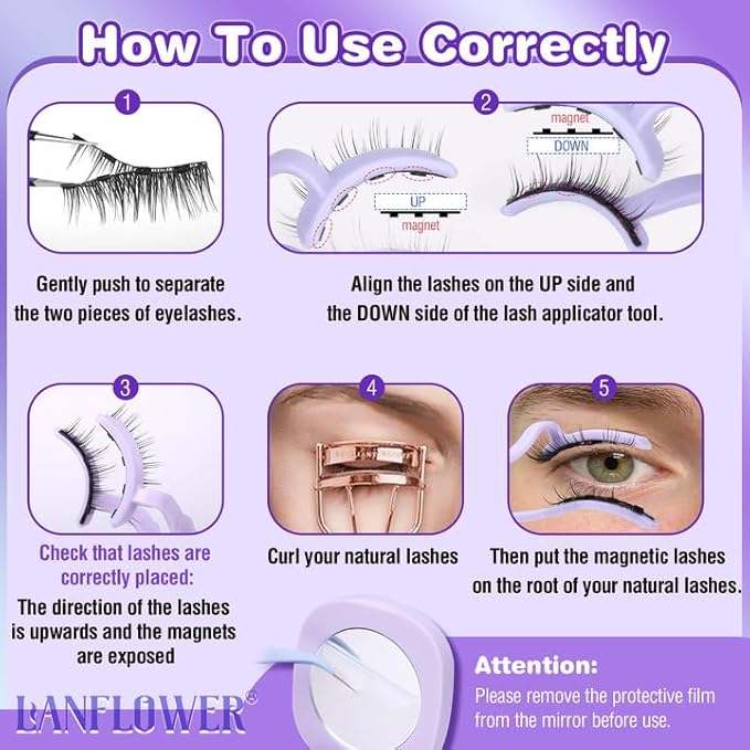 Magnetic Eyelashes with Applicator Reusable Magnetic Lashes No Glue Needed Magnetic Eyelashes without Eyeliner Cat Eye Natural Look Magnetic Eyelashes Magnetic Lashes by Lanflower