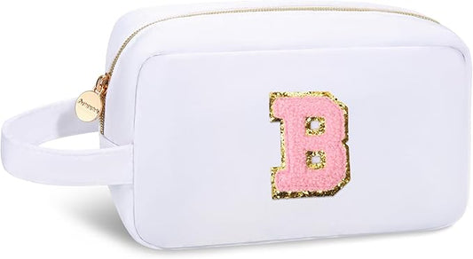 Aveniee Bridesmaid Proposal Gifts,Bridal Shower & Wedding Day Gifts,Maid of Honor Bachelorette Party Presents,Bride-to-Be Gift Ideas,Initial Makeup Bags for Women Travel Pouch-White B