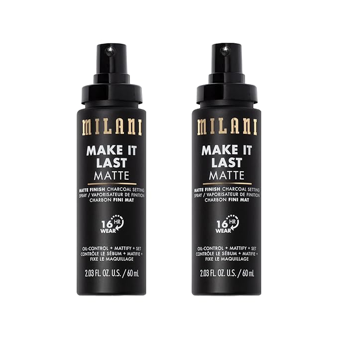 Milani Setting Spray + Primer, Make It Last Matte- Oil Absorbing Charcoal Formula to Control Shine, Matte Finish Setting Spray for Makeup and Primer for Oily Skin, Prime +Correct + Set - 2 Pack
