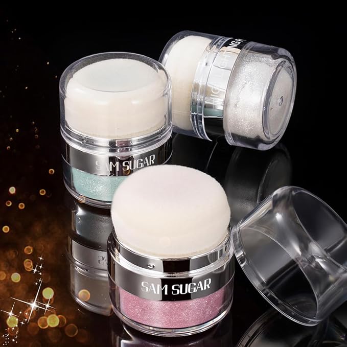 Glitter Body Highlighter Powder Body Shimmer Sparkle Face Highlighter Powder for Face Eyes Body Glow Makeup With sponge head（02#）