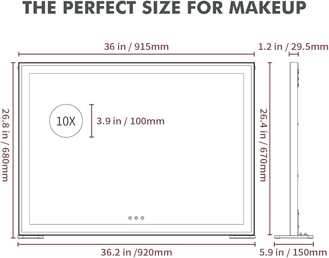 ANYHI Large Vanity Mirror with LED Light, 36.2" x 26.8"Hollywood Lighted Makeup Mirror, Tabletop/Wall Mirror for Bedroom & Makeup Room, Smart Touch Control, 3 Color Modes, Silver