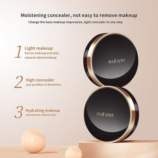 BLUE LOVE Cushion BB Cream Foundation - Lightweight, Waterproof, and Long-Lasting Tinted Makeup, Full Coverage CC Cream for Face & Mature Skin, Hydrating Liquid Foundation Concealer (02 Natural)