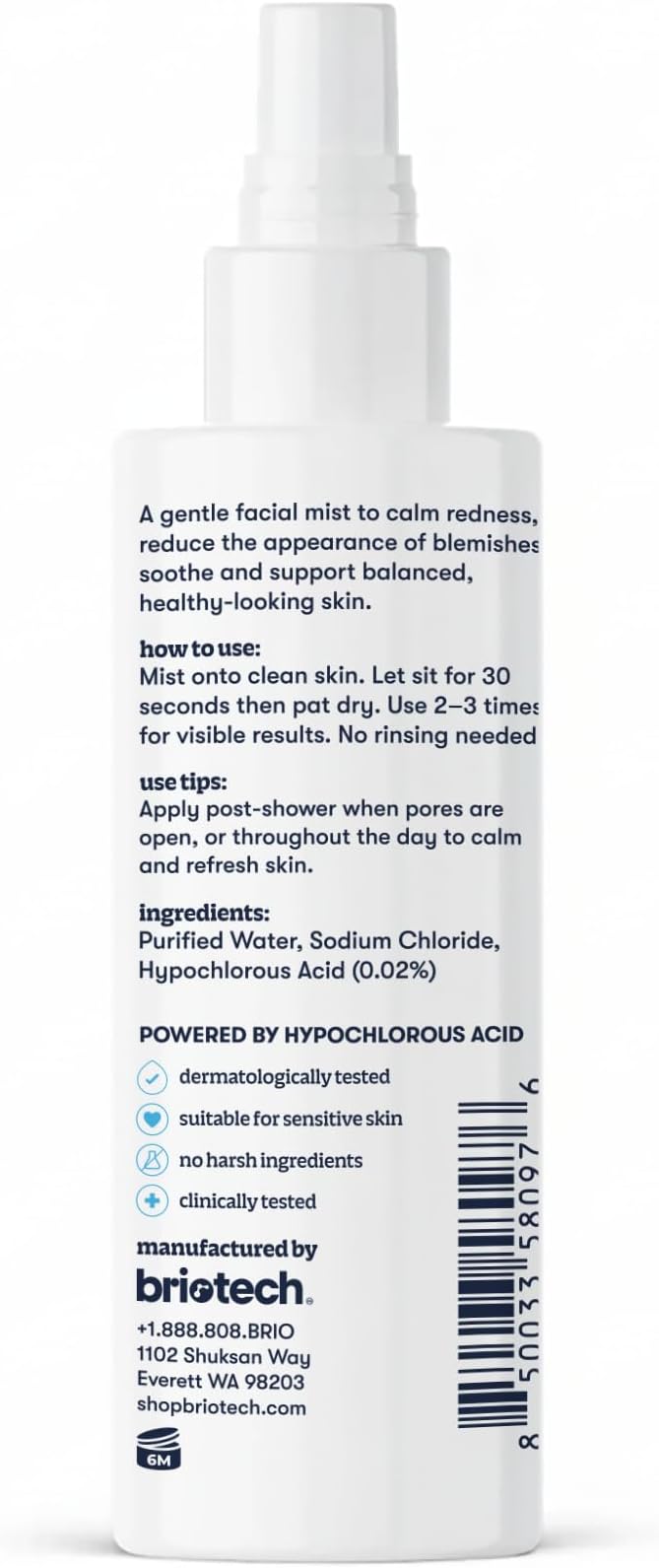 BRIOTECH Renew Toner, Hypochlorous Acid Spray, Minimize Appearance of Blemishes, Soothing Facial Mist for Sensitive Skin, Calm Redness & Bumps, Vegan, 2 fl oz Travel Size (2 Pack)