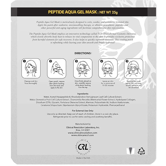 Clinical Resolution Peptide Aqua Gel Mask Instant Hydration, Soothing, Cooling Post-Treatment & Microneedling Relief, 10 Single-Use Masks (2 Boxes, 5 per Box)