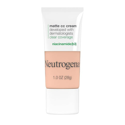 Neutrogena Clear Coverage Flawless Matte CC Cream, Full-Coverage Color Correcting Cream Face Makeup with Niacinamide (b3), Hypoallergenic, Oil Free & Fragrance Free, Alabaster, 1 oz
