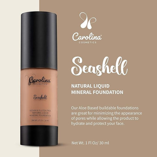 Plant-Based Foundation in Seashell Shade - Hydrating, Pore-Minimizing & Buildable Coverage - Vegan, Non-GMO, Gluten-Free, Paraben-Free- Sun Protection - 1Fl Oz