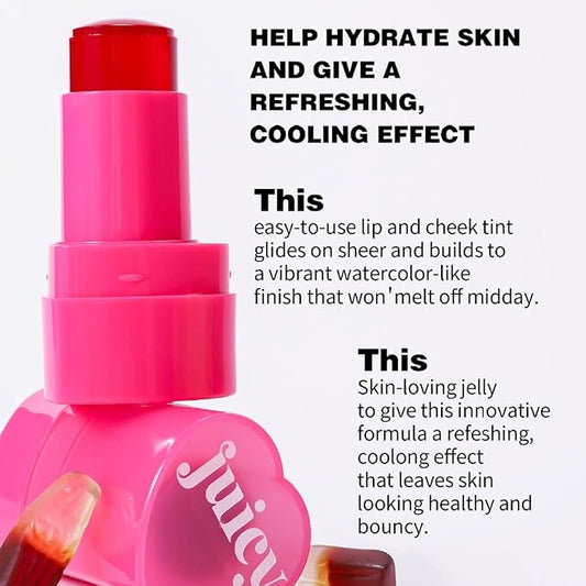 Multi-Use Water Jelly Tint Stick Sheer Lip & Cheek Stain Finish, 3-In-1 Cheek Blush & Eyeshadow & Lip Tinted Long-Lasting Moisture - 1,000+ Swipes Per Stick (#01, 0.32oz)