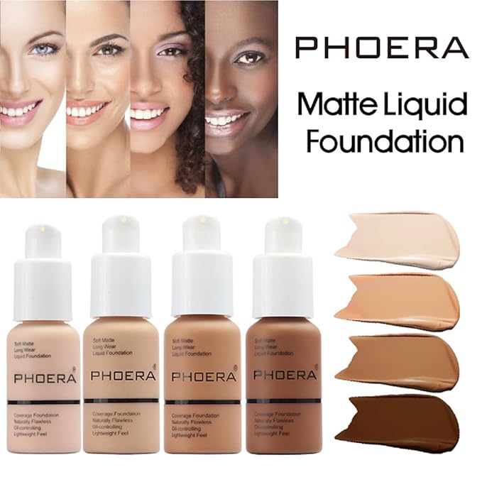 PHOERA Foundation,Flawless Soft Matte Liquid Foundation Oil Contro Concealer Long-Lasting Waterproof Full Coverage Foundation Makeup .(1Pcs-101# Porcelain)