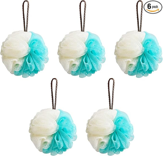 Loofah Sponge, Qewro Loofa Exfoliating Back Bath Sponge Shower Scrubber for Body, Luffa for Men Kids Women, Shower Puff Bath Pouf for use in Shower, Lufa or Loufas Flowers (5pack Blue and White)
