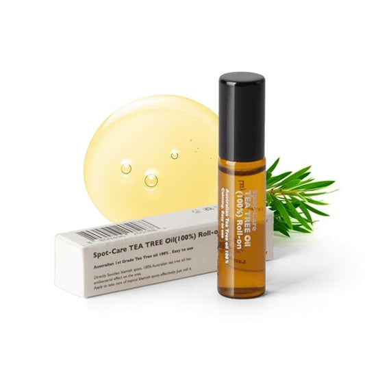 Teatree oil Roll-On 100% Spot Care for Acne Treatment - Gentle on Sensitive Skin, Targets Acne Pimples, Blemishes, and Zits. Face and Skin Spot Care Treatment for Acne, 0.18oz.