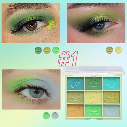 9Colors Eyeshadow Palette, Green Eye Enhancers Magic EyeShadow Palette, Glitter Shimmer Sparkly Eye Shadow Makeup, Velvety Pigmented Creamy Long Lasting Waterproof Naturing-Looking Women Girls