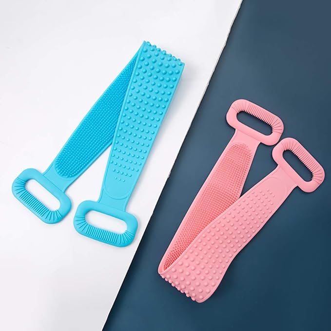 Silicone Bath Shower Back Scrubber Exfoliating Sponge Pad Set for Men and Women to Deep Clean Blue