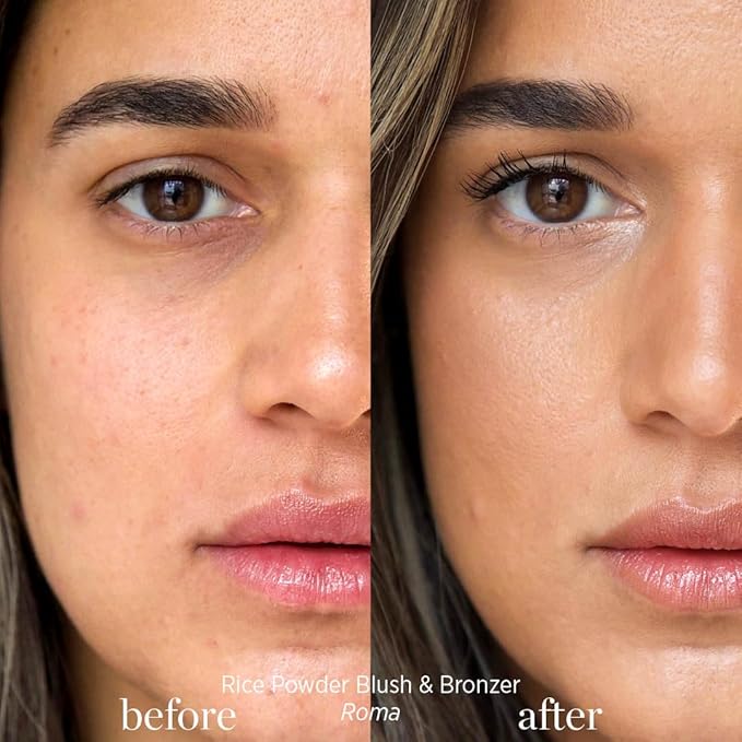 Ere Perez - Natural Rice Powder Blush + Bronzer Duo | Buildable, Breathable, Oil Absorbing, Medium Coverage | Vitamin E, Chamomile | Vegan, Cruelty-Free, Clean Beauty (Roma)