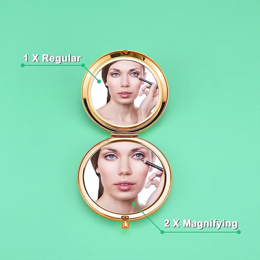 Mwphuy Cheer Gift Compact Makeup Mirror for Women, Rose Gold, 2.6"L x 2.6"W, Frameless, Dual Sided, Magnifying, Portable, Lightweight