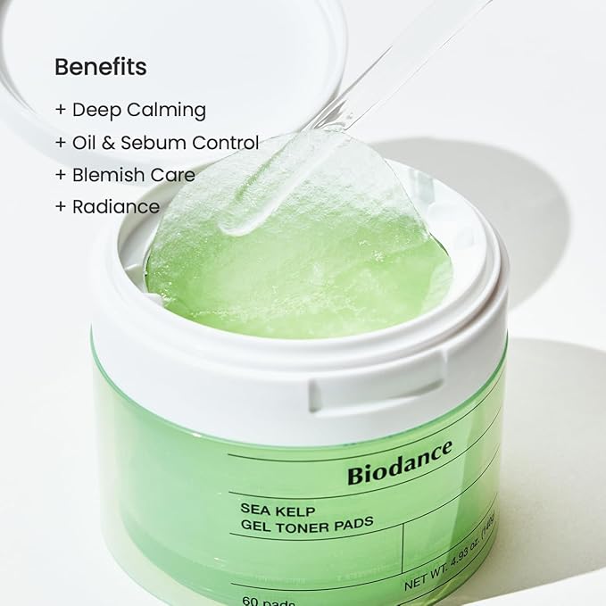 Biodance Sea Kelp Gel Toner Pads, Calming & Soothing for Sensitive Skin, Oil & Sebum Control, Blemish Care, Gentle Exfoliating Korean Toner Pads, 4.93 fl.oz.(140g)*60Pads