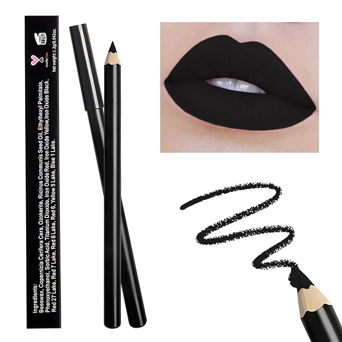 Black Lip Liner, Long Lasting Lip Liner Pencil, Rich Lip Makeup Colors Highly Pigmented Lip Liners, Smooth Application Lipliner Lip Pencil