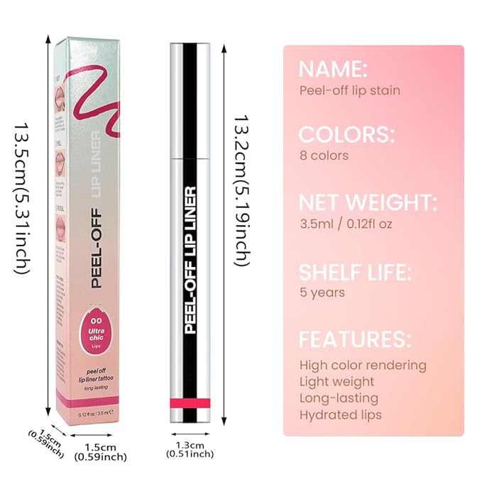 Matte Lip Stain Peel Off Lip liner with Tweezer, Delicate Pink Peel Off Lip Stain, Long Lasting Waterproof Lipstick Lip Gloss Tattoo, Transfer-proof for All Skin Types, 0.12 fl oz 00#