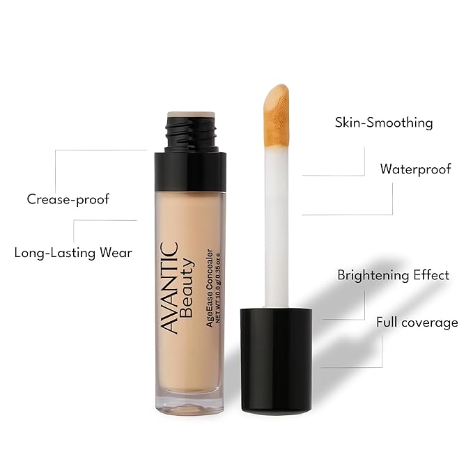 Avantic Under Eye Concealer for Older Women, 16-Hour Full Coverage Liquid Color Corrector for Dark Circles, Perfects & Brightens, Natural Finish, Waterproof (Deep, 0.35 Oz)