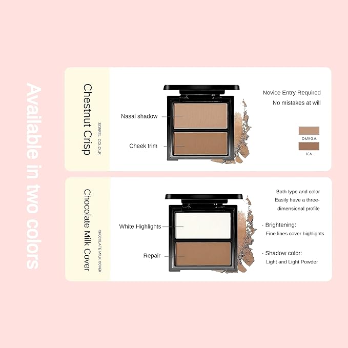 Novo 2-in-1 Contour & Highlighter Palette - Silky Smooth, Fade-proof, Natural Finish, Easy to Blend, Infused with Jojoba Oil, Mica & Innovative Powder for Flawless Sculpting and Radiance