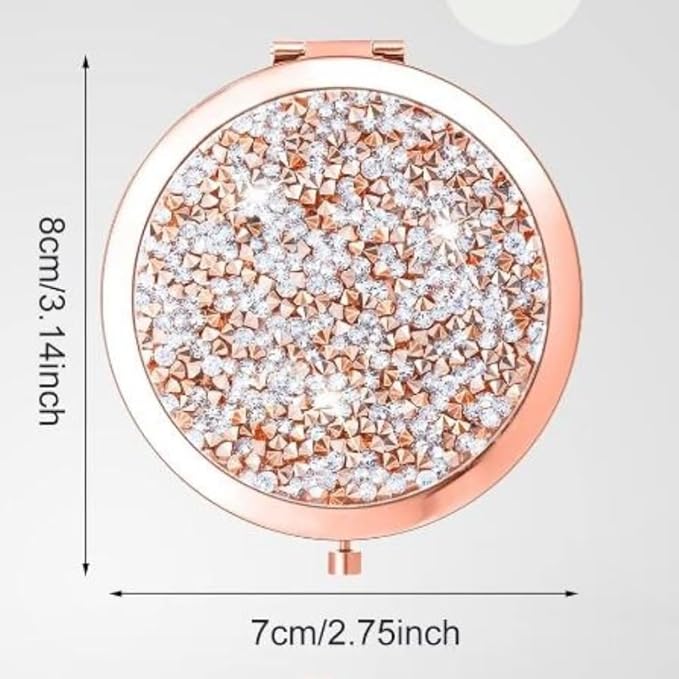 Magnifying Rose Gold Compact Mirror - Mix Diamond Mirrors 1x/2x Magnification Travel Makeup Mirrors,Double Sided Small Pocket Mirror,Folding Purse Mirror,Cosmetic Mirror for Gift