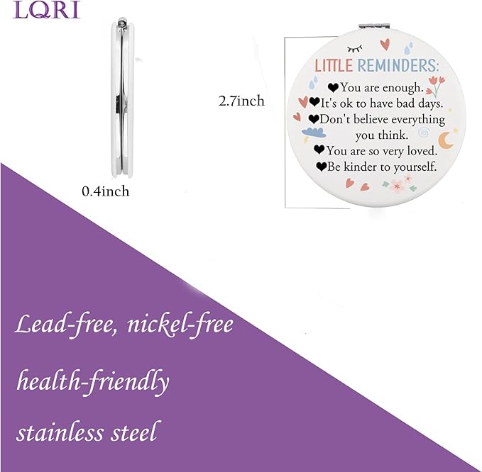 LQRI Little Reminder Gift Compact Makeup Mirror You are Enough Inspirational Quotes Daily Reminder Gift Mental Health Gifts