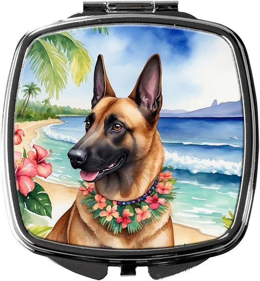 Caroline's Treasures Belgian Malinois Luau Compact Mirror Decorative Travel Makeup Mirror for Women Girls Gifts Pocket Makeup Mirror Folding Handheld