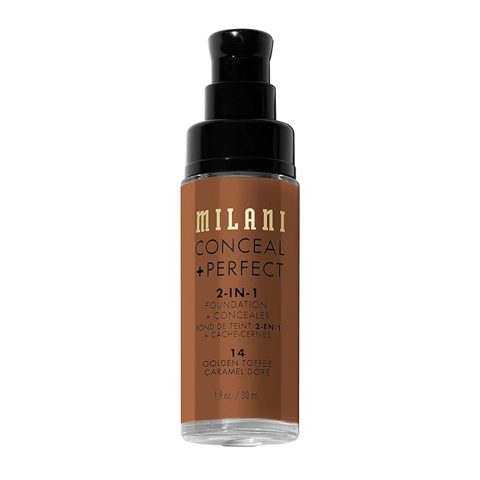 Milani Conceal + Perfect 2-in-1 Foundation + Concealer - Golden Toffee (1 Fl. Oz.) Cruelty-Free Liquid Foundation - Cover Under-Eye Circles, Blemishes & Skin Discoloration for a Flawless Complexion