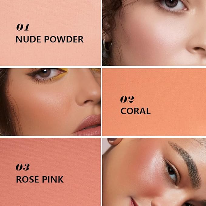 Matte Shimmer Blush Highlight Bronzer Powder Palette with Mirror for Face Cheek Contour Brightening,Buildable Coverage Natural Makeup,Ultra Sculpt Nose Shadow (Matte rose pink nude)