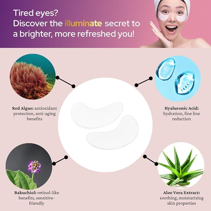 Bakuchiol Under Eye Mask – 24 Pairs Eye Patches for Puffy Eyes, Dark Circles, Fine Lines – Red Algae, Hyaluronic Acid, Natural & Biodegradable – Anti-Aging Hydrating Eye Treatment for Women & Men (24)