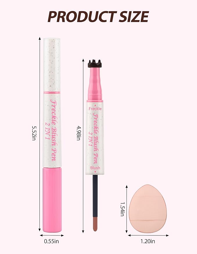 Freckle Pen and Liquid Blush Makeup Set, Freckle Stamp, Freckle Blush Liquid Pencil with Powder Puff, Freckles Tattoo, Waterproof Quick Dry Long Lasting, Natural Sun-kiss Face Makeup #01
