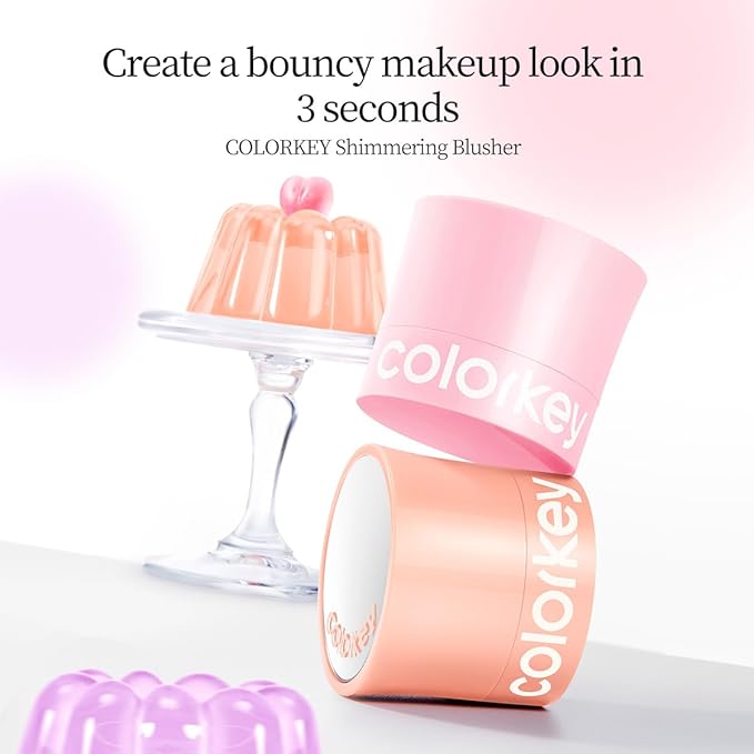 COLORKEY Shimmering Pudding Powder Blush, Lightweight, non-drying and smooth, Naturally Luminous Semi-Matte Finish, Self-contained brush, portable makeup (01 violet, 3.2g)