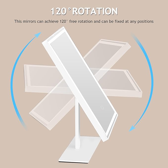 Makeup Mirror with Light 10" x 14",Vanity Mirrors,Lighted Makeup Mirror Tabletop,for Vanity Desk Tabletop, Bedroom，3 Colors Dimmable,120° Rotation.