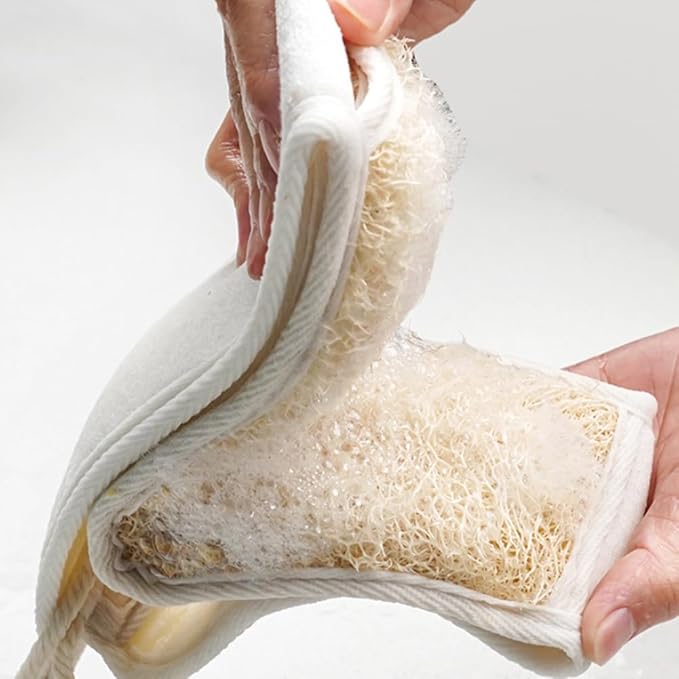 2 Pack Two-Sided Bath & Body Back Scrubber Natural Loofah Sponge Back Exfoliating Scrubber Combo Set Deep Clean & Invigorate Your Skin for Men and Women