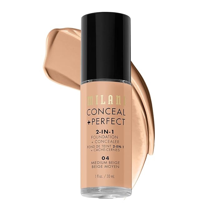 Milani Medium Beige Liquid Foundation Concealer - Flawless Complexion, Cruelty-Free, Covers Blemishes