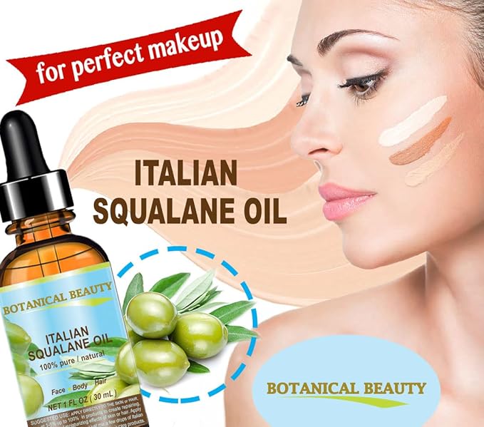 Botanical Beauty SQUALANE Italian Olive. 100% Pure/Natural/Undiluted Oil. 1 fl.oz- 30ml. 100% Ultra-Pure Moisturizer for Face, Body & Hair. Reliable 24/7 skincare protection
