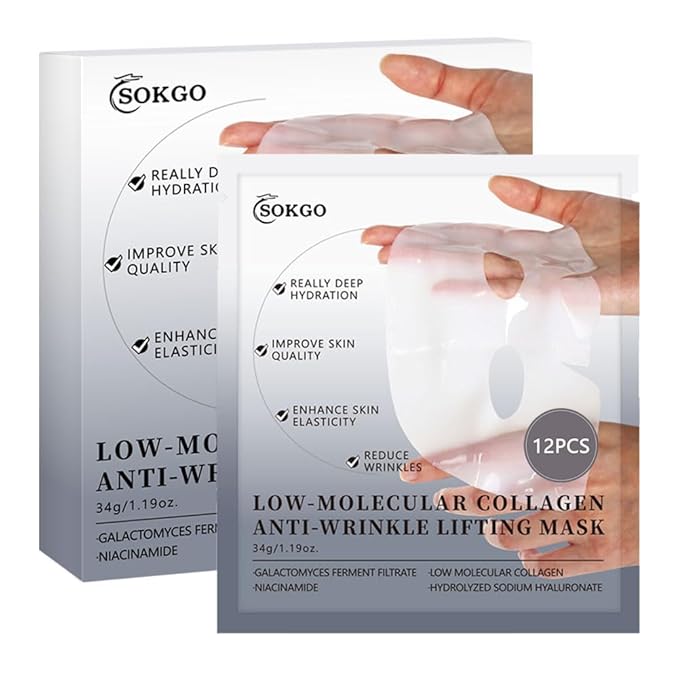 Low Molecular Weight Collagen Overnight Hydrogel Mask, Enhances Skin Elasticity, Reduces Pores, Transforms from White to Transparent Upon Absorption Skin Care Treatment.
