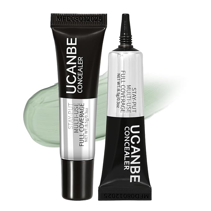 UCANBE Stay-Put Full Coverage Concealer, Long-Wear Waterproof, Under Eye Brightener Concealer, Color Corrector for Dark Circles, Acne, Blemishes, Redness Color Correcting Cream (06 GREEN)