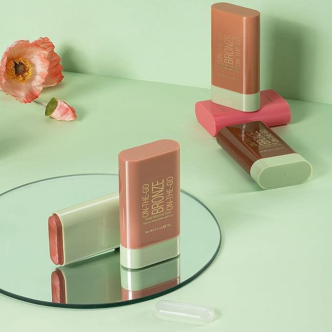 Mysense Cream Bronzer Stick, Shimmer Face Highlighter Stick, Buildable Highlight Contour Stick Makeup, Silky Smooth Formula for A Natural Radiant Look, 01 Warm Glow