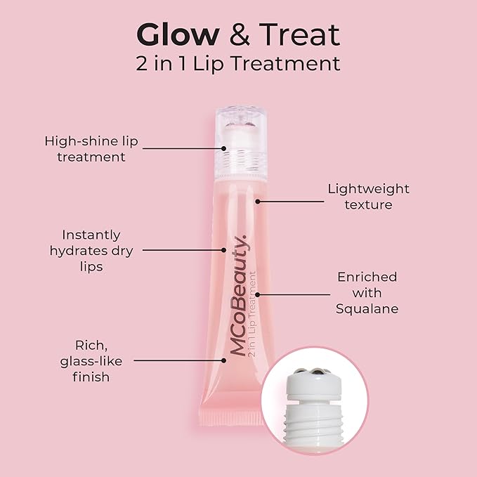 MCoBeauty 2-in-1 Glow & Treat Lip Oil, Berry, Hydrating Tint for Luscious Lips, Vegan, Cruelty Free Cosmetics