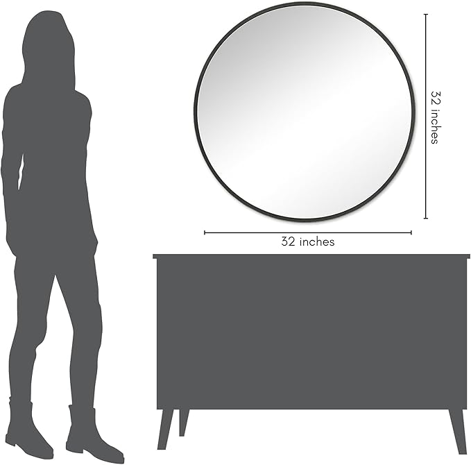 Americanflat 31" Round Mirror - Hanging Mirrors with Aluminum Frame - Modern Mirror for Bathroom, Bedroom, Living Room - Mirrors for Wall Display and Home Decor - Black