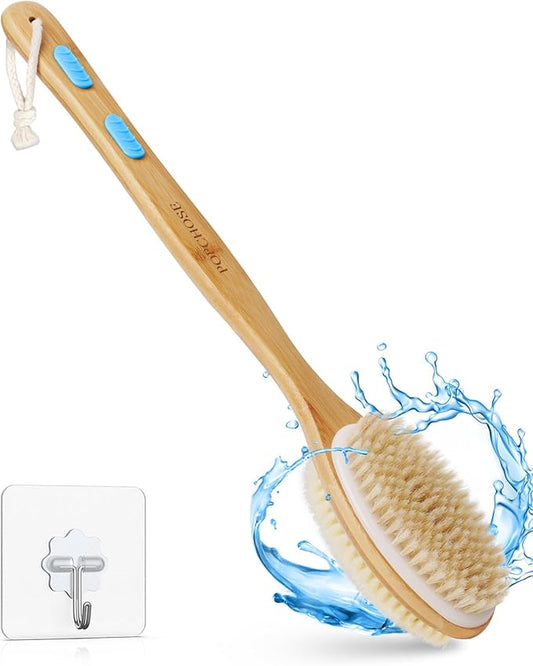 POPCHOSE Back Scrubber for Shower, Long Handle Soft and Stiff Bristles Shower Brush, Dry Brushing & Wet Exfoliation for Shower, Durable Bath Brush for Body, Back Washer for Shower for Women & Men