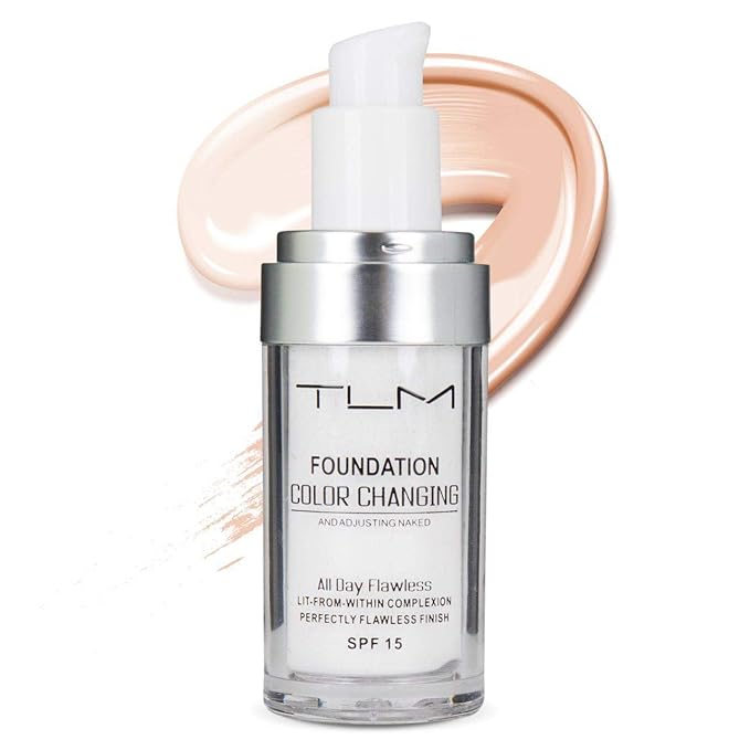 2PCS TLM Flawless Colour Changing Warm Skin Tone Foundation, Naturally Blends Moisturizing foundation makeup, Long Lasting Waterproof Lightweight Liquid Foundation SPF 15 for Face Makeup