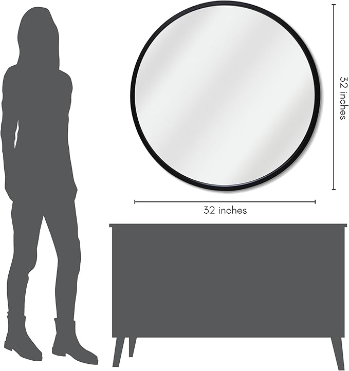 Americanflat 32" Round Mirror - Hanging Mirrors with Durable Frame - Modern Mirror for Bathroom, Bedroom, Living Room - Mirrors for Wall Display and Home Decor - Black