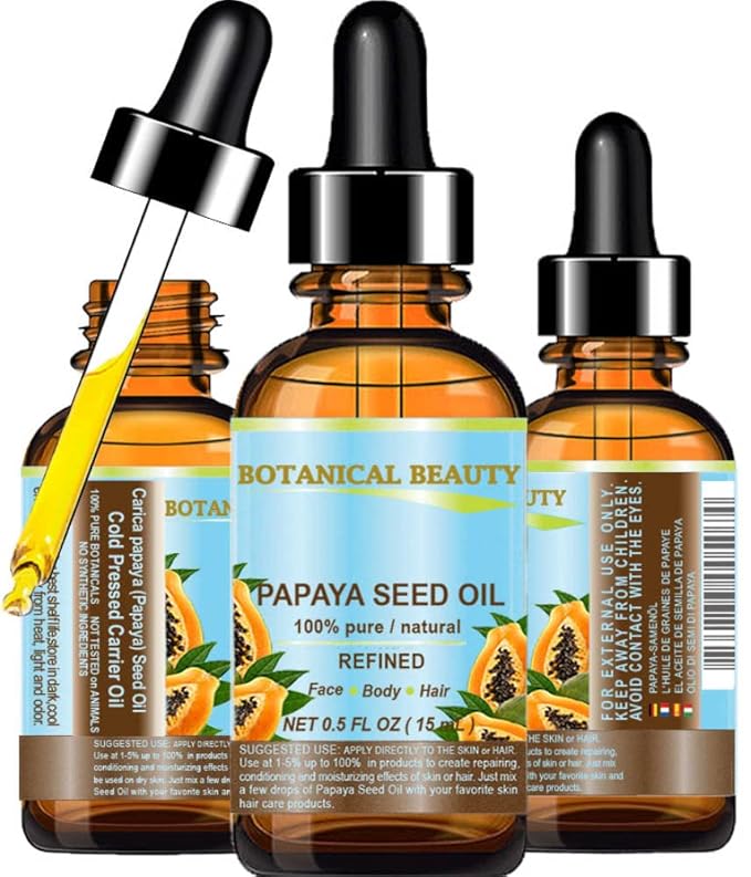 Botanical Beauty PAPAYA SEED OIL. 100% Pure / Natural / Undiluted /Refined Cold Pressed Carrier Oil. 0.5 Fl.oz.- 15 ml. For Skin, Hair And Lip Care.