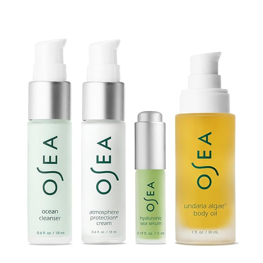 OSEA Bestsellers Set For Face + Body -4-piece Skin Care Set - Body Oil, Face Cleanser, Face Cream, & Hyaluronic Acid Serum - Clean Beauty Travel Set - Ideal for Beauty Gifts