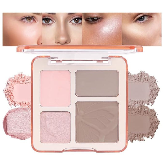 3 IN 1 Brown Nude Face Highlight Bronzer Powder Palette for Face Cheeks Contour Brightening, Buildable Matte Coverage Natural Makeup,Ultra Sculpt Nose Shadow Eyeshadow Primer 01#