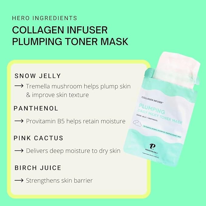 Plumping Face Masks (10-Pack) Korean Skincare Infused with Collagen, Snow Jelly, Panthenol, Niacinamide & Ceramide - Volumizing Solution for Fuller, Youthful Skin