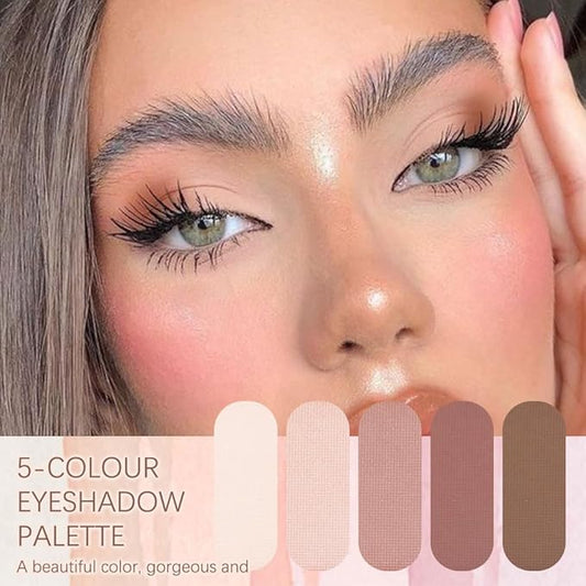 5 Colors Matte Eyeshadow Palette for Eye Makeup, Brown Eyeshadow Quads Velvety Pigmented Blendable Matte, Talc-Free