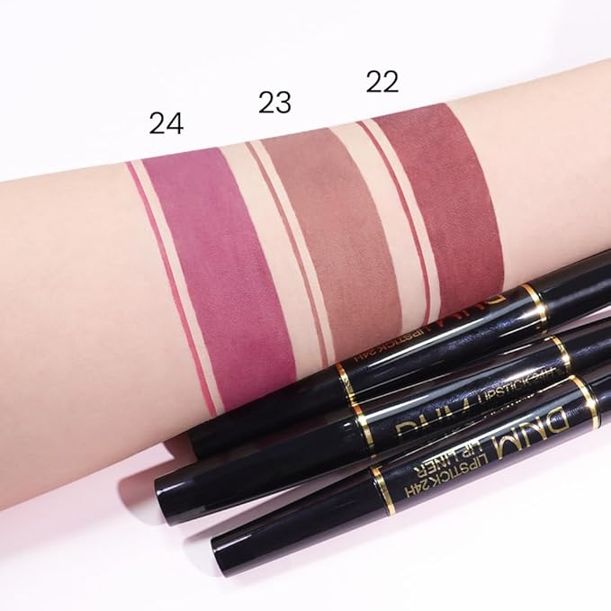 BINGBRUSH 2 IN 1 Lip Liner & Lipstick Makeup Set, Dark Red Matte Metallic Lipliner Set for Black Mature Women Waterproof Long Lasting Gift Set (3Pcs Set09-Matte:22#23#24#, 3Pcs)