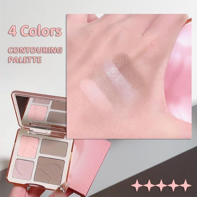 3 IN 1 Brown Nude Face Highlight Bronzer Powder Palette for Face Cheeks Contour Brightening, Buildable Matte Coverage Natural Makeup,Ultra Sculpt Nose Shadow Eyeshadow Primer 01#